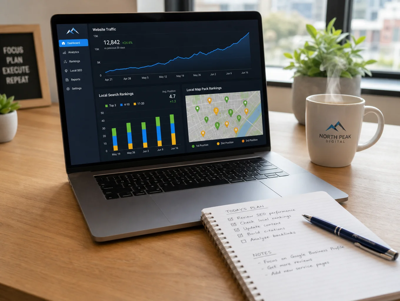 Local SEO strategy and Google Business Profile optimization performance dashboard